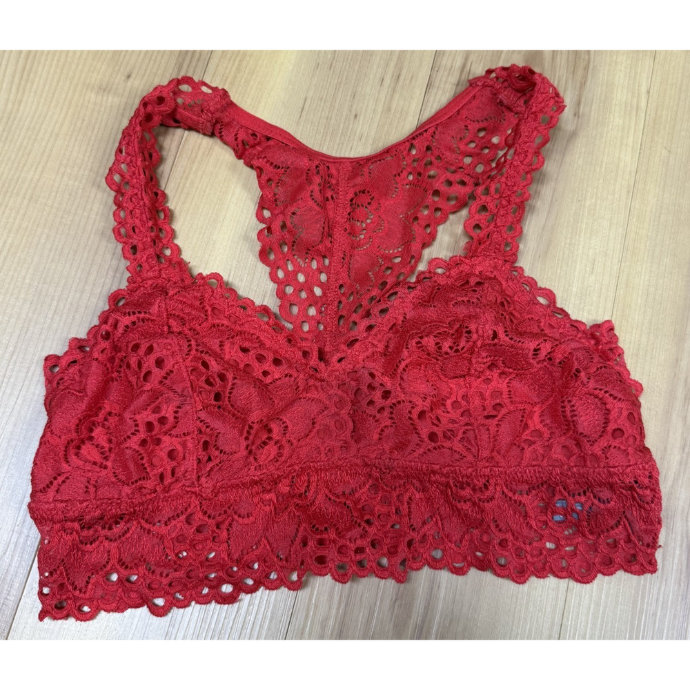 Aerie Red Lace floral Bralette Wireless Sz SMALL S, 3019